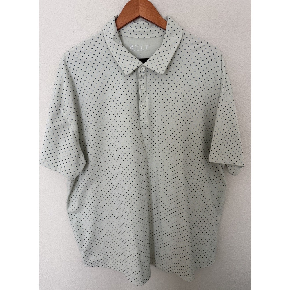 BYLT Premium Basics Men's 3XL Polo‎ Shirt Light Green Polka Dot Drop-Cut Stretch